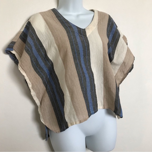 Zig Zag Asian Collection Striped Poncho Top Cotton Made in Nepal Boxy Lagenlook - Picture 2 of 9
